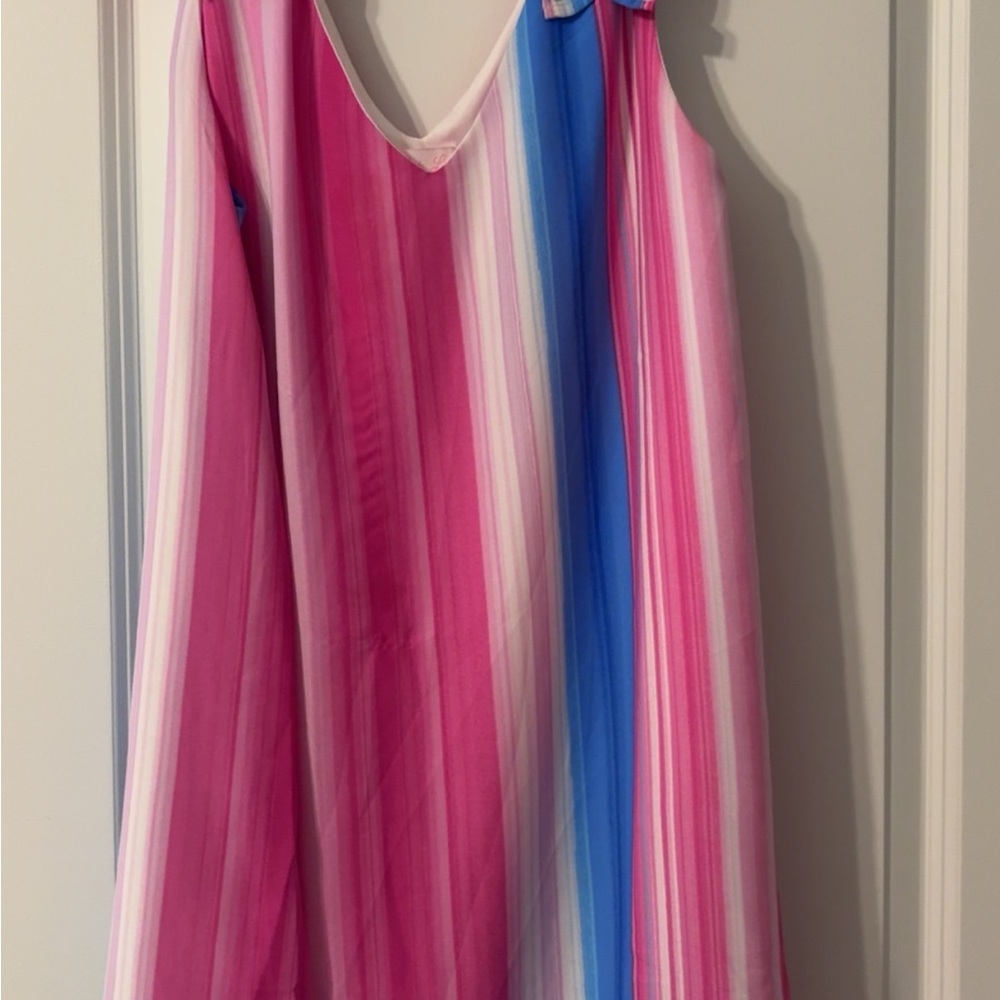 Pink Lily- Pink and Blue Striped Sleeveless Dress
